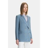 Vakko By Taglıatore Blue Silk Double-Breasted Jacket - 44 - Mavi