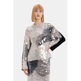 Vakko Grey Black Sequined Knit Sweater - Siyah - 42