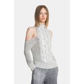 Vakko Grey Sequined Knit Sweater - Gri - 36