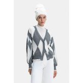 Vakko Grey Sequined Knit Sweater - Gri - M