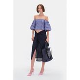 Vakko Navy Linen Skirt - Mavi - 42