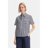 Vakko Navy Striped Shirt - 38 - Mavi