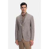 Vakko Single-Breasted Patterned Blazer - 56 - Kahverengi