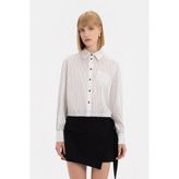 Vakko Striped Silk Shirt - 42 - Ekru