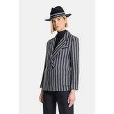 Vakko Striped Wool Jacket - 38 - Siyah