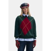 Vakko Three-Color Diamond Pattern Knit Sweater - Yeşil - XL