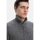 Vakko Zip Turn-Down Collar Chunky Knit Sweater - Gri