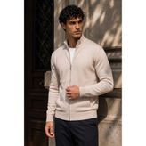 Valiberta Volare Premium Likralı Fermuarlı Erkek Triko Hırka - Taş - 2XL