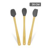 Valletta Indigo 3'Lü Gri Bambu Silikon Spatula Seti Uzun 26 Cm Vlt1504