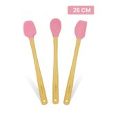 Valletta Indigo 3'lü Pembe Bambu Silikon Spatula Seti Uzun 26 Cm
