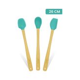 Valletta Indigo 3'lü Turkuaz Bambu Silikon Spatula Seti Uzun 26cm