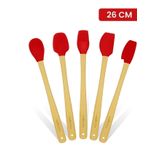 valletta Indigo 5'li Kırmızı Bambu Silikon Spatula Seti Uzun 26 Cm