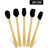 Valletta Indigo 5'li Siyah Noktalı Bambu Silikon Spatula Seti Uzun 26 cm