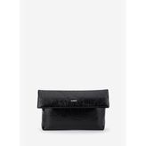 Valmenti Kadın Suni Deri Siyah Kırışık Rugan Clutch Çanta