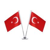 Vatan Çiftli Metal Masa Bayrak Direği + Bayrak