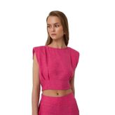 Vatka Detaylı Kolsuz Bluz Pembe