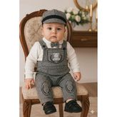 Vavbaby Erkek Bebek Ayıcıklı Salopet Takım - Kasketli, Papyonlu 3’lü Set Gri - 0 - 3 Ay