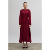 Vavinor Kuşaklı Jakar Elbise - Bordo - 42