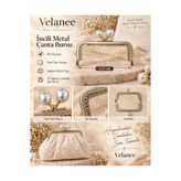 velanee İncili Cüzdan Klipsi Gold 12,5Cm