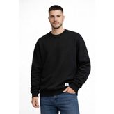 Ventoze Erkek Siyah Basic Oversize Sweatshirt | %100 Pamuklu 3 İplik Şardonlu Kalın Kışlık