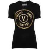 Versace Jeans Couture Kadın Bisiklet Yaka T-Shirt, Siyah/Gold, S Beden