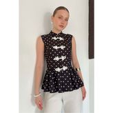 VERYMODA Çin Düğmeli Puantiyeli Bluz - Siyah | D3074 - Siyah