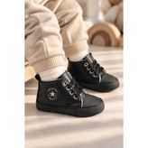 VestioStore Siyah Bağcıklı Yıldız Armalı Bilekli Yumuşak Taban Erkek Bebek Spor Patik Ayakkabı (4-12 Ay / 18-19 Numara) - L-263