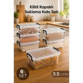 Vienev 6'lı Kilitli Kapak Saklama Kabı Seti 3,5 LtŞeffaf Dikdörtgen Mikrodalga Uyumlu Saklama Kutusu