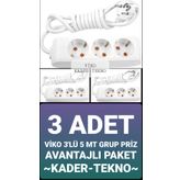 Viko 90113305 3'lü 5 m Grup Priz
