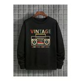 Vintage Baskılı Unisex Oversize Bisiklet Yaka Sweatshirt