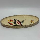 Vintage Çiçek Desenli El Boyama Ahşap Sunum Tepsisi 32,5X22,5Cm