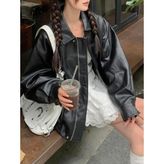 Vintage Kadın Oversize Siyah Deri Ceket - 0 - Siyah - M