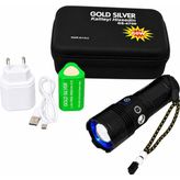 Vionna Vıvaluxe Gold Sılver GS-4700 Şarjlı El Feneri, USB Type-C Şarjlı, 18650 Pilli, Cob Yan Işık, Zoomlu LED El Feneri, 5 Aydınlatma Modu, Alüminyum Gövde, Kamp Balıkçılık Acil Durum - 0,7