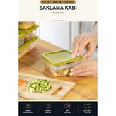 Viracasa 2'li Saklama Kabı 2600 ml Kapaklı Buzdolabı Dondurucu Mikrodalga Uyumlu Şeffaf Yeşil Kapak
