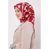 Vişne Harf Baskılı Twill İpek Eşarp