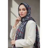 Vissona Krep Şal 75x195 Siyah Kırmızı Ekose Desenli Kırışmaz Kadın Şal