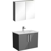 VitrA 72163 Root Flat Banyo Dolabı Seti, Lavabo Bataryası ve Ara Musluk Dahil, 80 cm, LED Aydınlatmalı, 2 Kapaklı, Parlak Antrasit