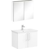 VitrA 72164 Root Flat Banyo Dolabı Seti, Lavabo Bataryası ve Ara Musluk Dahil, 80 cm, LED Aydınlatmalı, 2 Kapaklı, Parlak Beyaz
