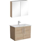 VitrA 72171 Root Flat Kapaklı Banyo Dolabı Seti, Lavabo Bataryası ve Ara Musluk Dahil, 80 cm, LED Aydınlatmalı, Doğal Meşe