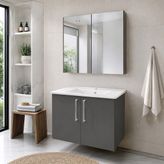 VitrA Antrasit Aynalı 80 cm Takım Banyo Dolabı