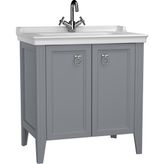 VitrA Valarte 62154 Kapaklı Banyo Dolabı Mat Gri Etajerli Krom Kulplu 80 cm Yavaş Kapanır - Montaj Hariç