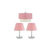 Vivense Evlight 3'lü Set Avize ve Komodin Üstü Krom Abajur / Pembe