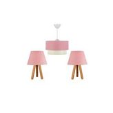 Vivense Evlight Üçlü Avize ve Ahşap Abajur Oda Seti, Pembe