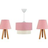 Vivense Evlight Üçlü Set Avize ve Komodin Üstü Abajur Pembe