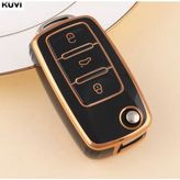 Volkswagen Polo 6r Anahtar Kılıfı Siyah-Gold 2009-2014 - Şeffaf