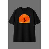 Vsrn Paddle Board Tasarım Ön Baskılı Siyah Oversize T Shirt