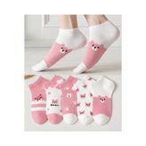 WALTAŞ Black Arden Socks Kadın Ayıcık Desenli Pembe Beyaz Patik Çorap 5 Çift Sevimli Günlük Çorap Seti