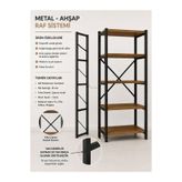WANDOO Metal Gövdeli 5 Raflı Ahşap Kitaplık | Ofis, Salon, Mutfak, Banyo ve Öğrenci Odası Raf Ünitesi 52459-SÇK