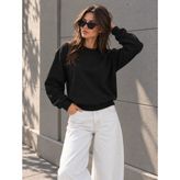 Warasiva Kadın Siyah Sweat Modal Kumaş Oversize Basic Bisiklet Yaka Sweatshirt