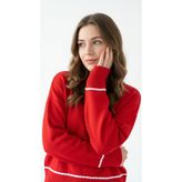 Wearified Kadın Triko Yumuşacık Oversize Bisiklet Yaka Ribana Saç Örgü Detaylı Homy Kazak Yılbaşı Kazağı
